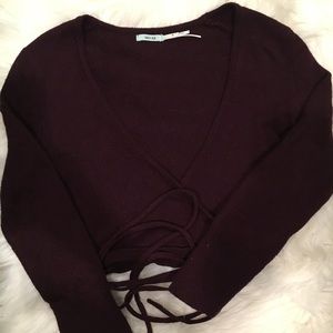 Cropped Maroon Tie Sweater